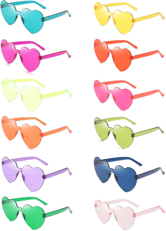 Heart Shaped Rimless Sunglasses 12Pack, Bachelor Party Cool Colorful Funky Sunglasses