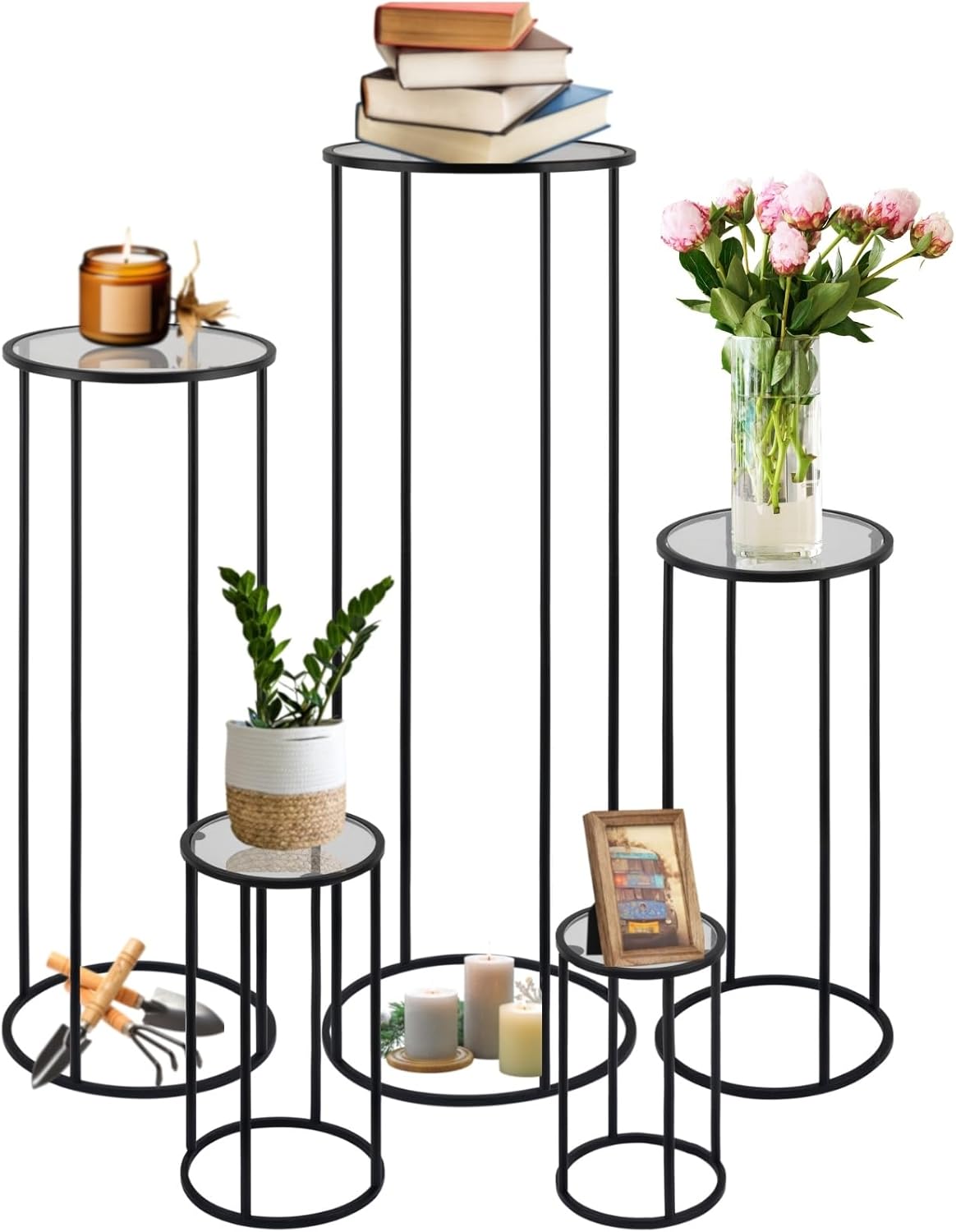 5PCS Round Black Plant Stand Flower Stand for Party, Tall Metal Pedestal Stands for Display Decoration, Cake, Birthday, Wedding, Baby or Bridal Shower, Cylinder Column for Desserts