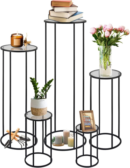 5PCS Round Black Plant Stand Flower Stand for Party, Tall Metal Pedestal Stands for Display Decoration, Cake, Birthday, Wedding, Baby or Bridal Shower, Cylinder Column for Desserts