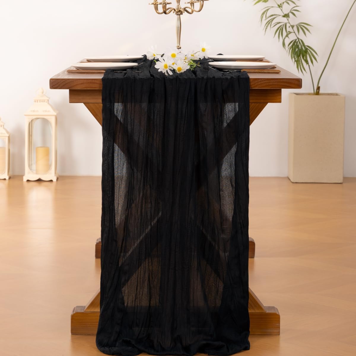 Socomi Black Halloween Table Runner Boho Rustic Gauze Fall Thanksgiving 120 inch 10FT Cheese Cloth Runner for Wedding Party Baby Shower Birthday Home Decor Holiday Decorations
