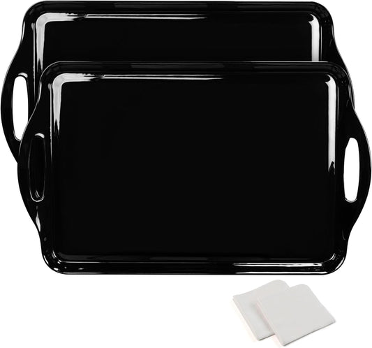 Extra Large Black Serving Tray with Handles, 19''x11.6'' Halloween Melamine Platters, Rectangular Trays for Serving Food, Turkey, Cookie, Cupcakes, Desserts, Dishwasher Safe, BPA-Free, Set of 2