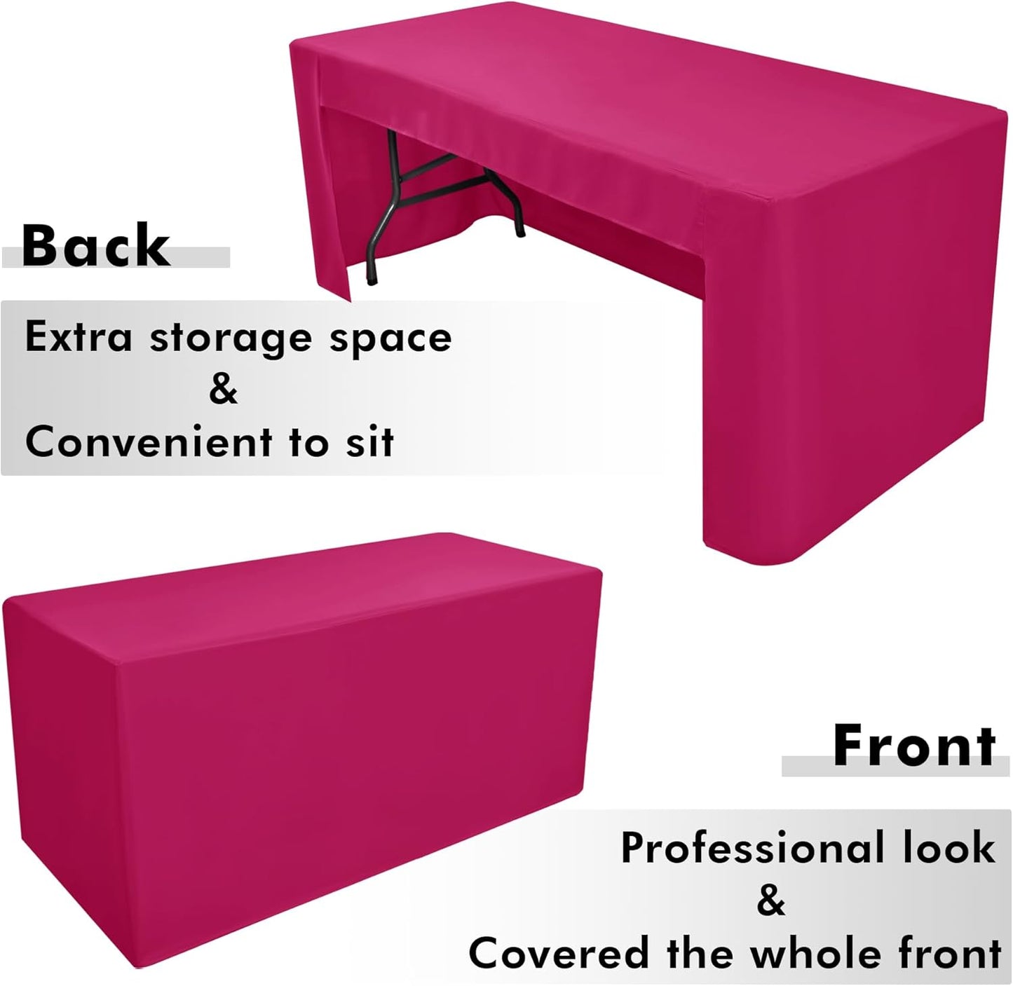 Nasitos 2 Pack Fuchsia Fitted Table Cloth for 4 Foot Tables-Tablecloth Open Back Fabric Washable and Wrinkle Resistant Table Covers for Rectangular Tables Birthday Parties, Baby Shower, Banquet