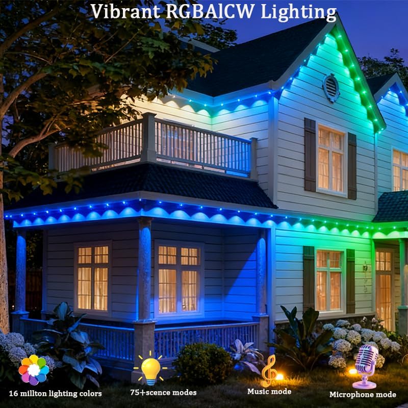Permanent Outdoor Lights,Smart Outdoor Christmas Lights with IC+RGB 20 LED, IP67 Waterproof Eaves Lighting with 213 Modes for Halloween Christmas Birthday Holiday Party, APP/Remote Control