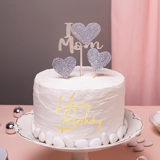 6 Pcs Gold Happy Birthday Cake Topper Side Mirror Acrylic Cake Topper Happy Birthday Cake Sign Decorations Gold Cake Inserts Cake Decor Supplies Golden Cupcake Toppers for Birthday Party Cake Dessert