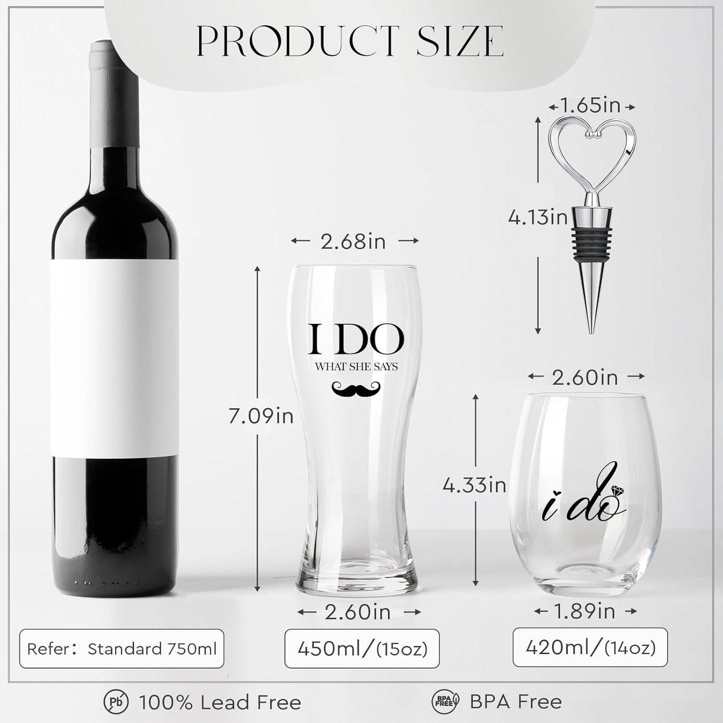 AW BRIDAL Engagement Gifts for Couples 2025, Mr Mrs Wine Glasses and Beer Mug Set, Newlywed Gift for the Couple, Bride and Groom Glasses for Wedding Bridal Shower, Bride to Be Gifts with Wine Stopper