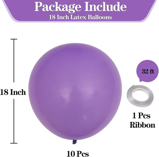KALOR 18 Inch Purple Balloons, 10 Pcs Matte Latex Balloons Big Round Balloons for Wedding, Baby Shower, Birthday Party and Event Decoration