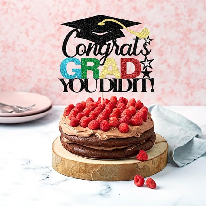 Congrats grad you did it Cake Topper,2025 Graduation Cake Topper,Congrats Grad Decorations,2025 High School/College/University Graduation Party Decoration Supplies.(black)