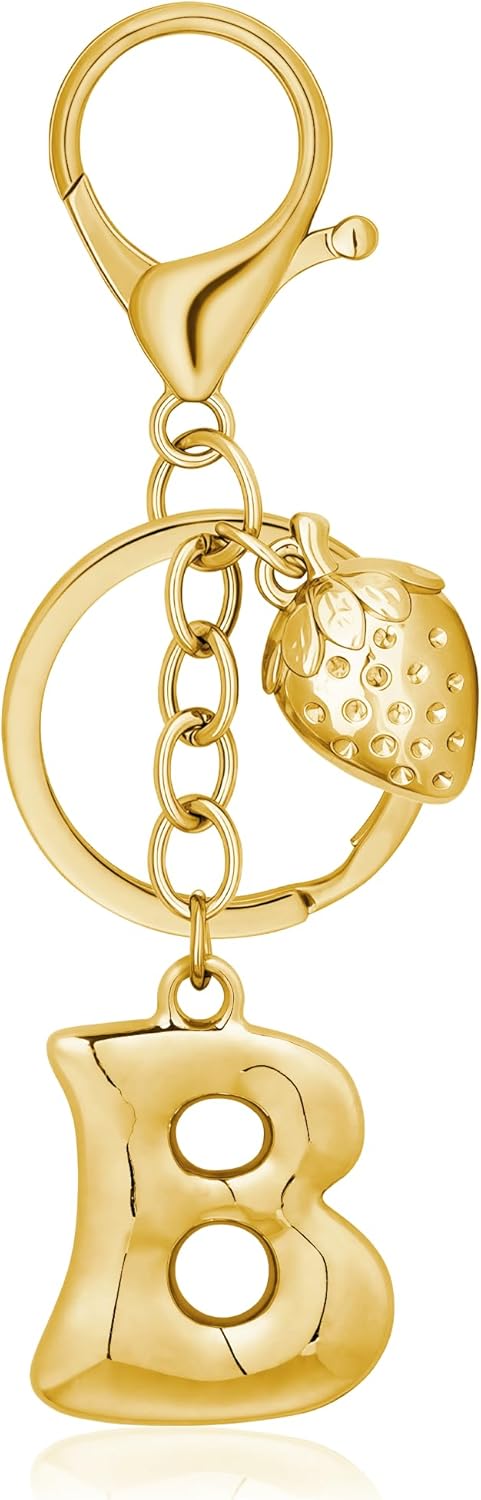 Gold Bubble Heart Initial Bag Charms for Handbags – Cute Initial Letter Keychain for Women, Purse Charms, Gold Gift