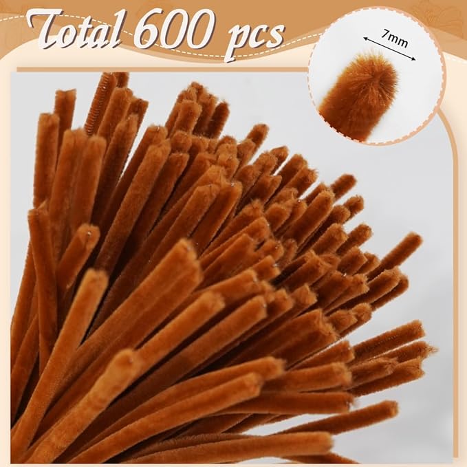 620 Pieces Pipe Cleaners Craft Set, 600 Pcs Brown Chenille Stems with 20 Pcs Flower Stems, Craft Supplies Bulk for DIY Art and Craft Projects Creative Gift Wrapping Party Decorations(Brown Series)