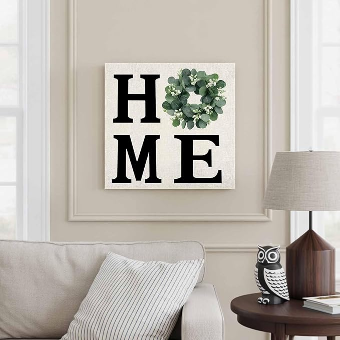 Canvas Wall Art Home Green Eucalyptus Leaves Garland,Oil Painting Prints Artworks Picture Stretched and Framed, Retro Linen Wall Decor for Living Room/Bedroom/Kitchen/Bathroom 24x24IN