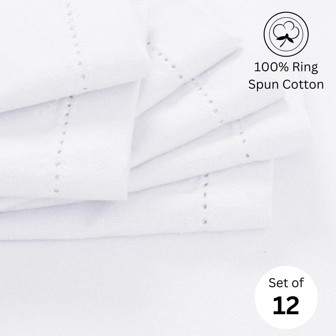 Hemstitch Dinner Napkins 100% Cotton Set of 12 - for Dining Weddings Parties Restaurants Holidays Easter Everyday Use - Soft Durable Washable Table Napkins - 18x18 Inch Cloth Napkins White