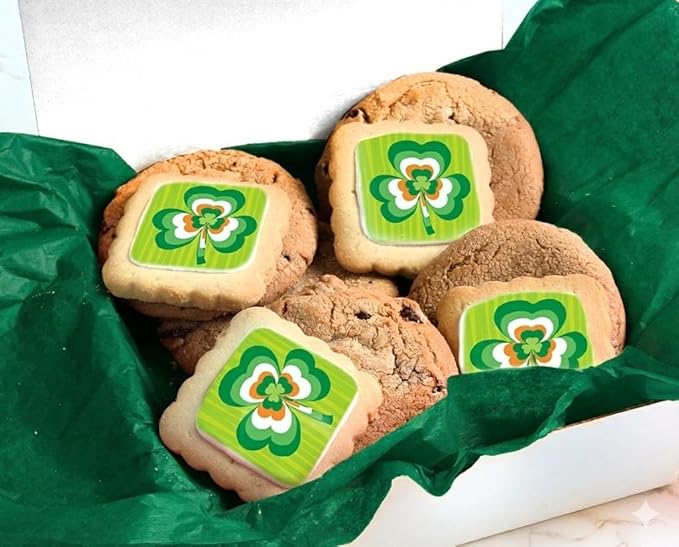 St Patrick's Day Cookies Assortment Gift Basket Chocolate Chip Cookies Fudge Filled For Men Women Kids | INDIVIDUALLY WRAPPED | Large Cookies | Shamrock Cookie Care package
