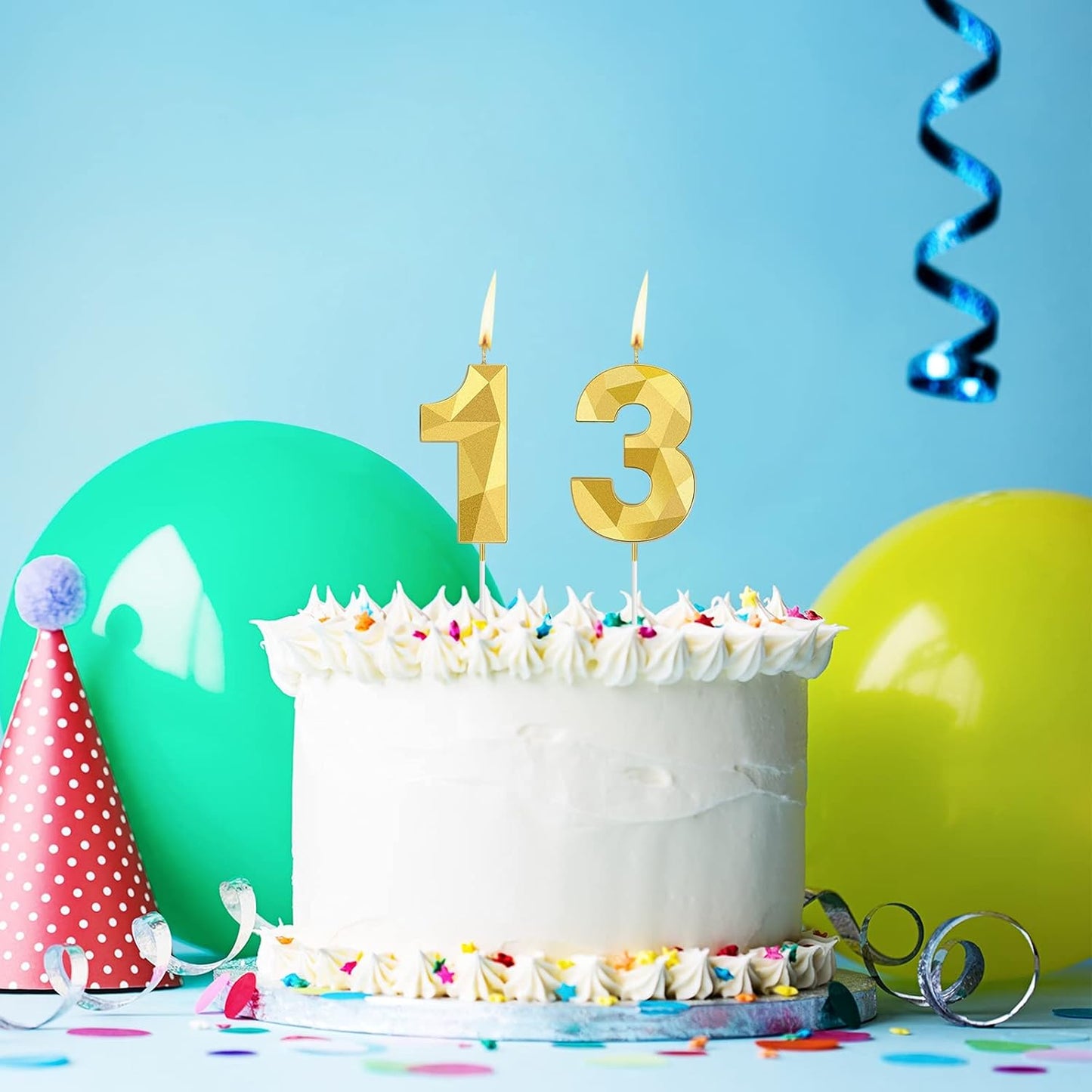 Nuanchu 13th Birthday Candles Gold Number 13 Candles Happy Birthday Cake Topper 3D Diamond Shape Numeral Candles Decoration for Boy Girl Women Birthday Wedding Reunions Theme Party Anniversary Favors