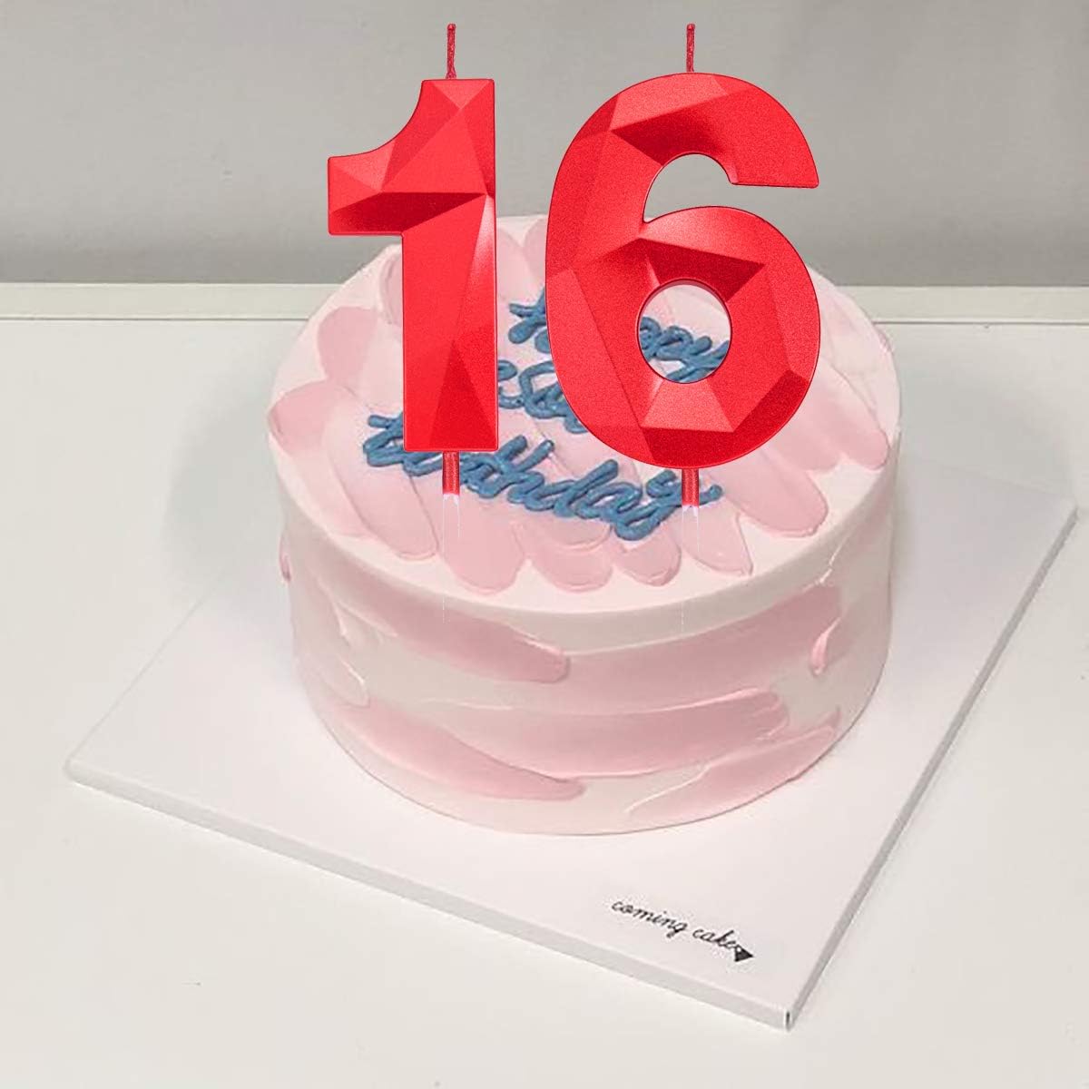 2.75in Tall 3D Diamond Shape Bright Red 7 Candles, Red Color Happy Birthday Cake Toppers Decorating and Celebrating for Adults/Kids Party/Family Baking (Bright Red Diamond Shape 2.75in Number 7)
