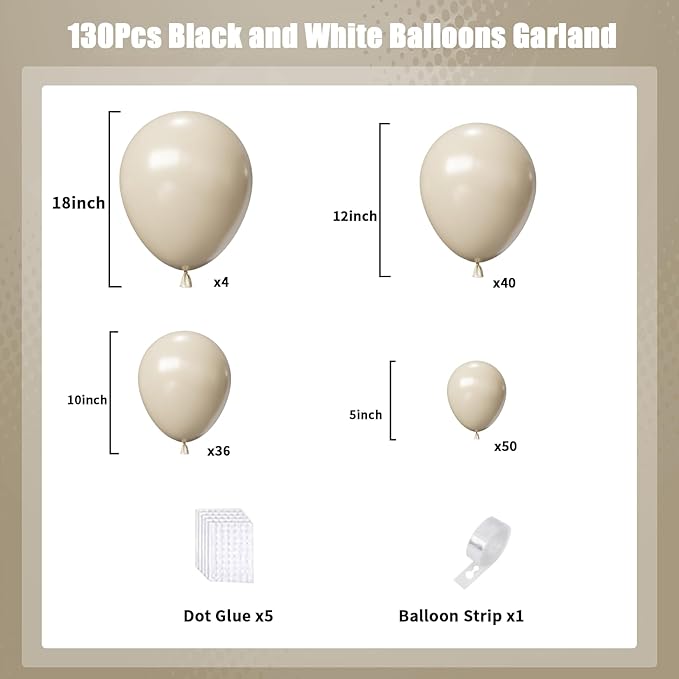 White Sand Balloons Arch Kit,130pcs Cream Balloons Balloon Garland,Different Sizes Beige Latex Balloons for Wedding Baby Shower Birthday Bridal Shower Graduation Engagement Party Decorations