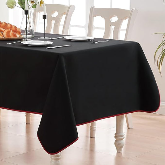 BALCONY & FALCON Rectangular Table Cloth Water Resistant Washable Double-Sided Usable Peach-Skin Fabric Tablecloth for Weddings Holidays Dining Banquets Gardens(Black and Red, 57x118)