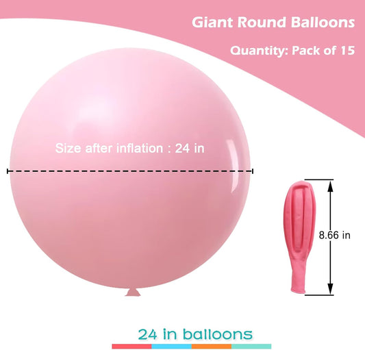IN-JOOYAA 15Pcs 24 Inch Balloons Light Pink Giant Round Balloons Large Balloon For Wedding Baby Shower Birthday Party Decorations