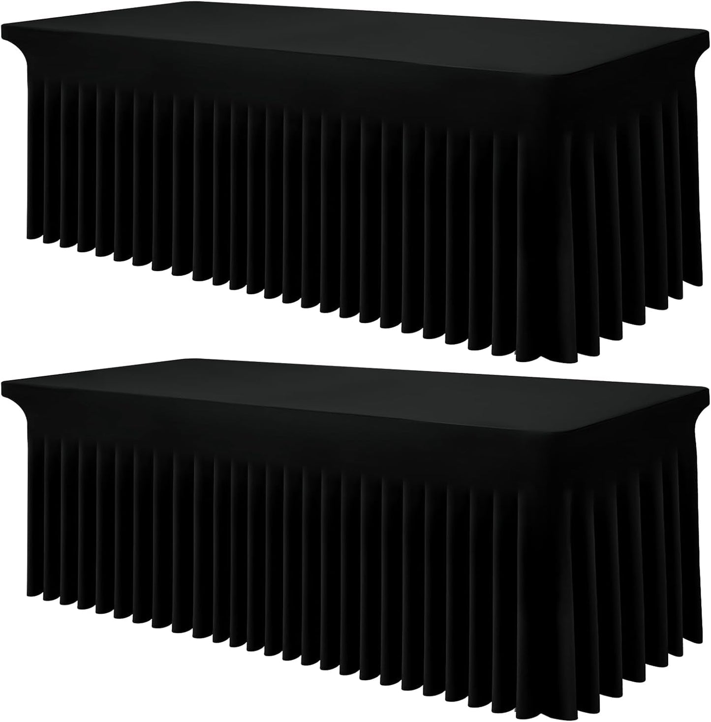 Smiry Spandex Tablecloth 2 Pack, Elastic Fitted Stretch Tablecloth for 4FT Rectangle Tables, Waterproof Washable Table Cover Skirt for Outdoor, Wedding, Banquet & Parties (Black, 48Lx30Wx30H Inch)
