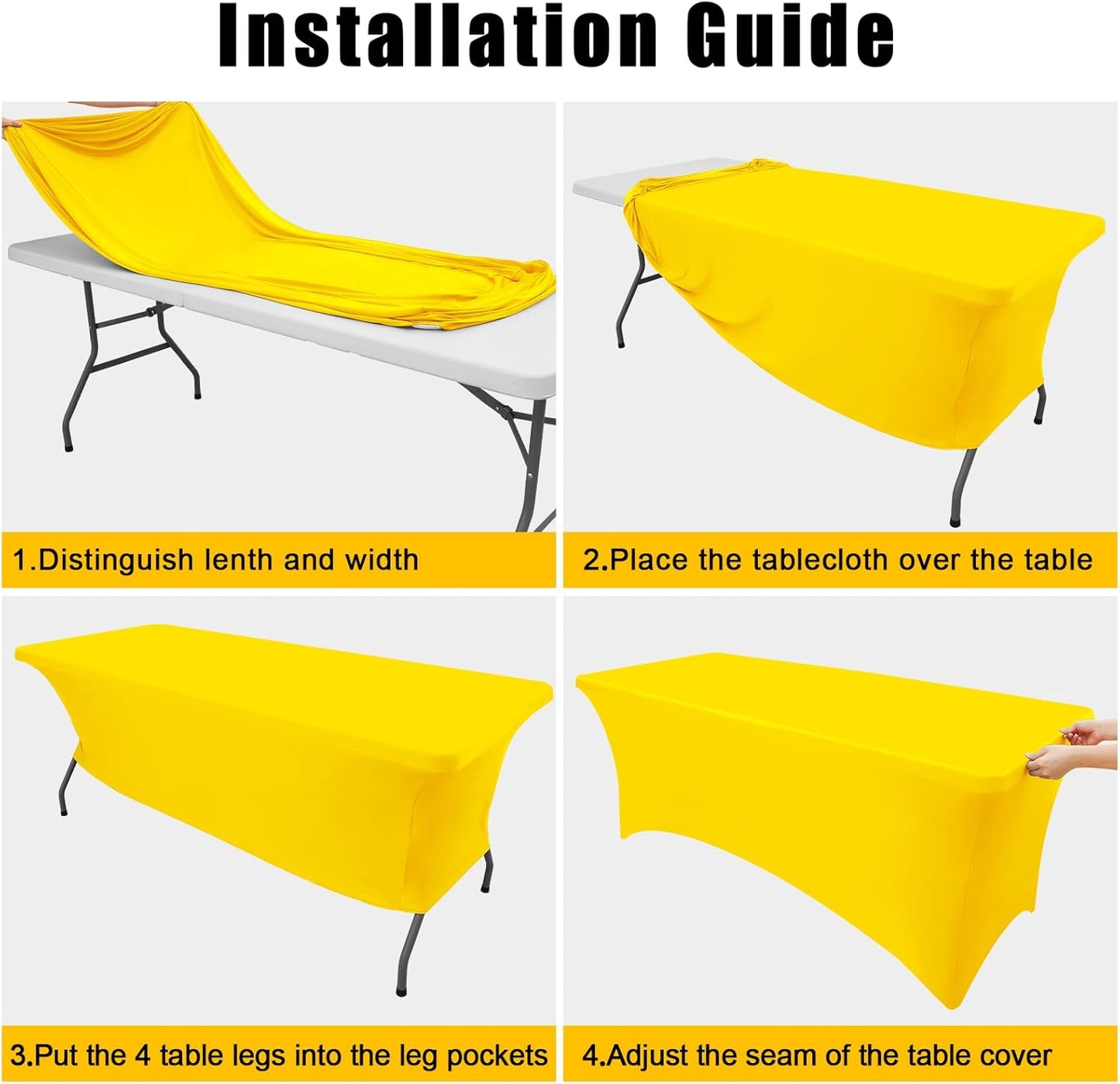 Smiry 2 Pack Spandex Table Cloth 8FT, Elastic Fitted Stretch Tablecloths for Rectangle Tables, Washable Table Cover for Outdoor, Wedding, Banquet & Parties (Yellow, 96Lx30Wx30H Inch)