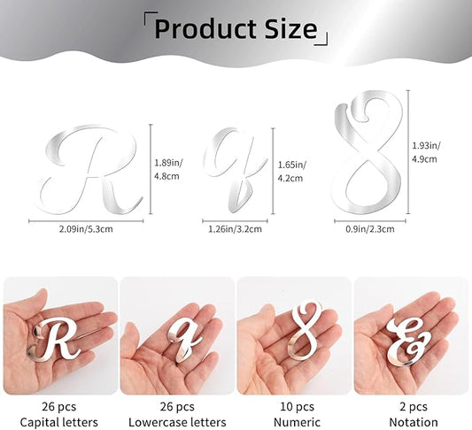 64 Pcs Silver Acrylic Cake Toppers Letters and Numbers, Mirror A-Z Alphabet & 0-9 Numbers for Personalized Cake Decorations, Birthday Wedding Baby Shower Party Picks