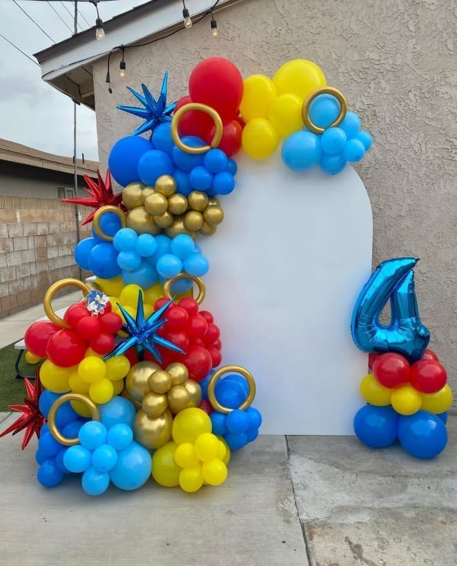 161Pcs Cartoon Balloon Garland Arch Kit - Balloons with 4D Star Gold Long Balloons for Birthday Baby Shower Cartoon Carnival Circus Hedgehog Super Hero Gamer Theme Backdrop Party Decorations