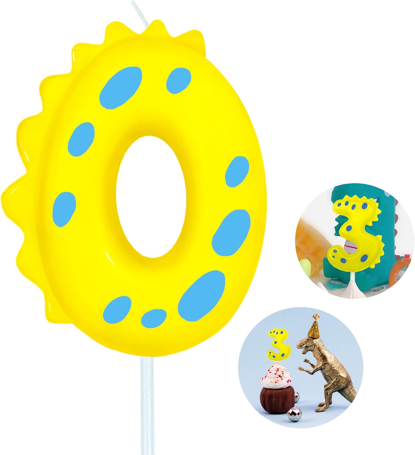 Number Birthday Candles(0 Candle Yellow) Dinosaur Shape Number Happy Birthday Cake Candles for Dinosaur Birthday Party Decoration Reunions Theme Party