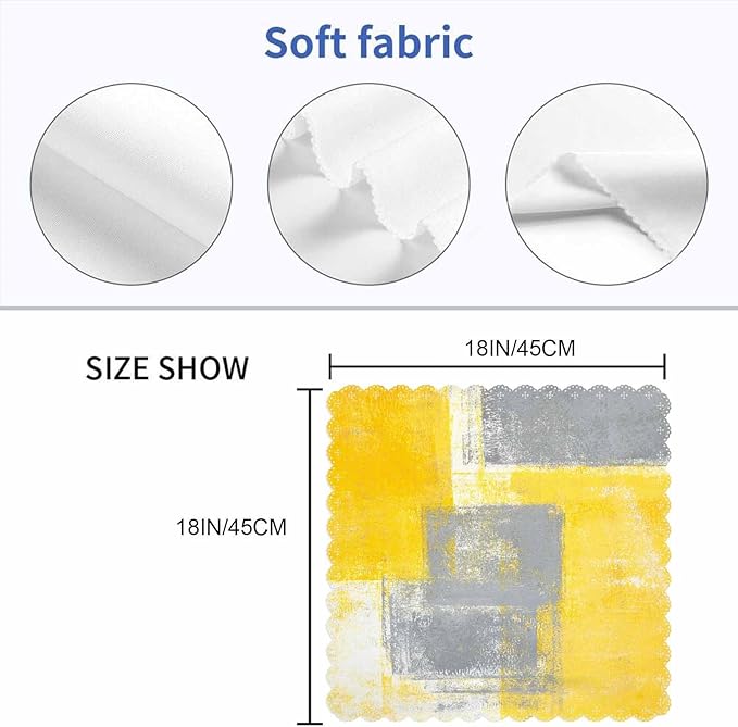Grey Yellow Graffiti Cloth Table Napkins Set of 4 Modern Simple Art Painting Polyester Washable Decoration Dinner Napkins for Kitchen 18 x 18 inch