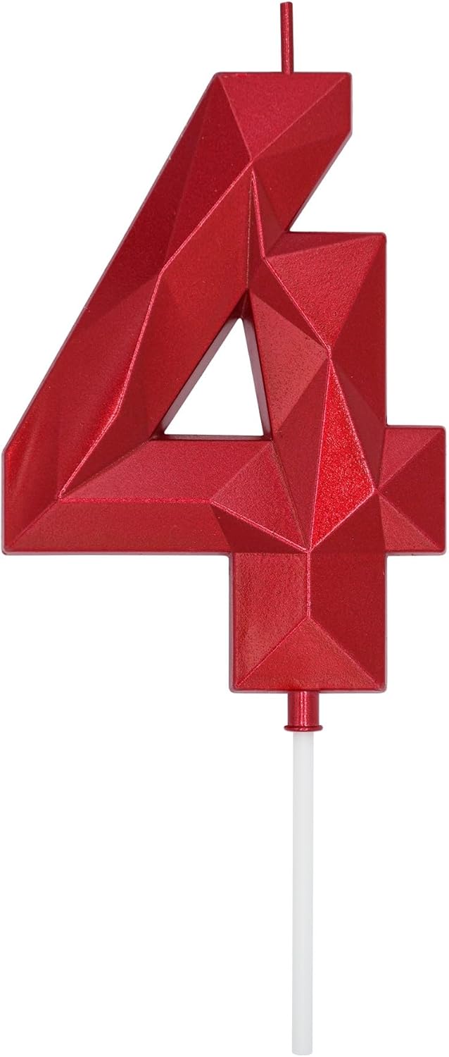 DERVENTA Large Birthday Candle Number 3D Red 3.7 inch Party Celebration Anniversary Decoration Cake Topper 1 Piece (Number 4 Red)
