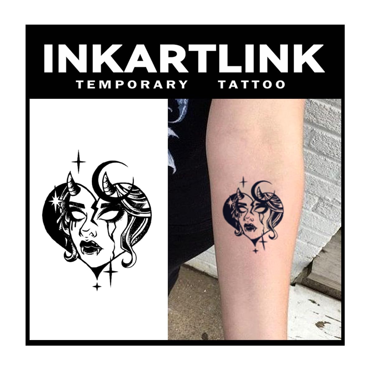 INKARTLINK 2 Sheets Medium Semi Permanent Tattoos, Temporary Tattoos, Adult Art Designs, Waterproof, Realistic, No Adhesive, No Reflective, Lasts 1-2 Weeks (Dark Moon Queen)