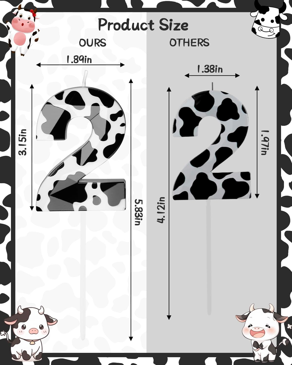 Number 2 Black Cow Birthday Candles，2.68 inch Metallic 3D Cow Birthday Candles, Cow Themed Cake Topper Decorations for Birthday Party Anniversary Celebration Supplies