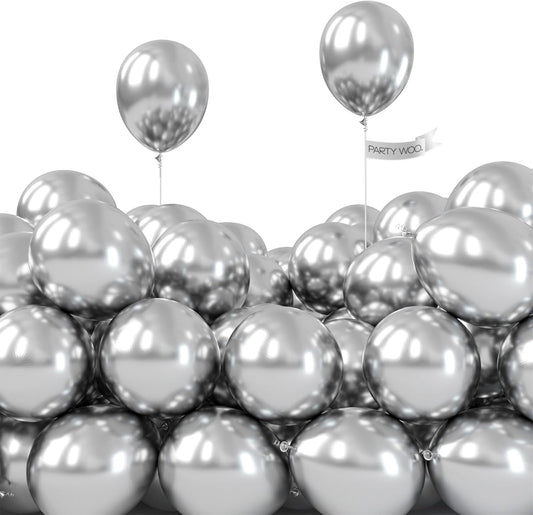 PartyWoo, 50pcs Silver Metallic Balloons, 5inch, Balloon Garland or Arch, Women, Unisex, Birthday, Wedding Decorations