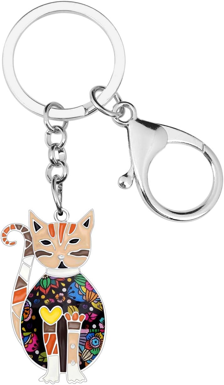BONSNY Enamel Alloy Chain Cat Key Chains For Women Car Purse Handbag Charms keychains Gifts