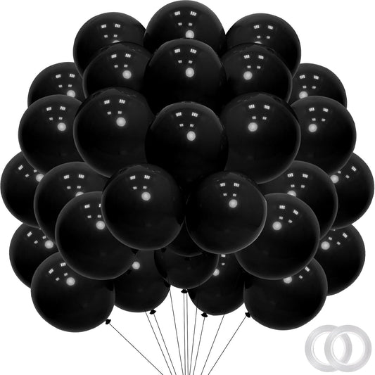 Black Balloons - 12 inch 100pcs Latex - Round Matte Black Birthday Balloon with 2 Ribbons, Helium Balloons for Birthday Party, Halloween,Graduation,Wedding,Anniversary,Baby Shower Decorations