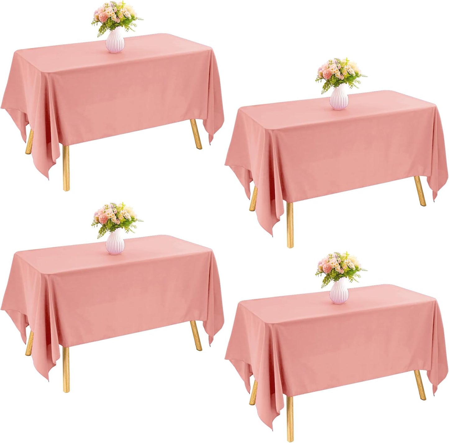 4 Pack Rectangle Tablecloth for 6 Foot Tables Washable Polyester Table Cover for Wedding Dining Table Parties Banquet（70x120 Dusty Rose）