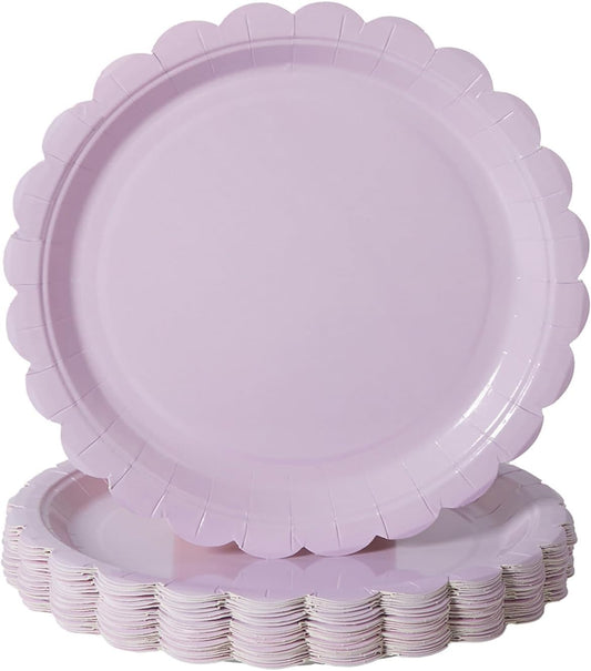 BEFORYOU 50PCS Scalloped Disposable Paper Plates Dessert Cake Party Plates for Baby Shower, Wedding,Bridal Shower Birthday Party Supplies (Purple, 7IN)