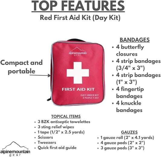 First Aid Kit, Day Kit 2-Person First Aid - Compact Emergency Medical Kit with Bandages, Gauze, and More