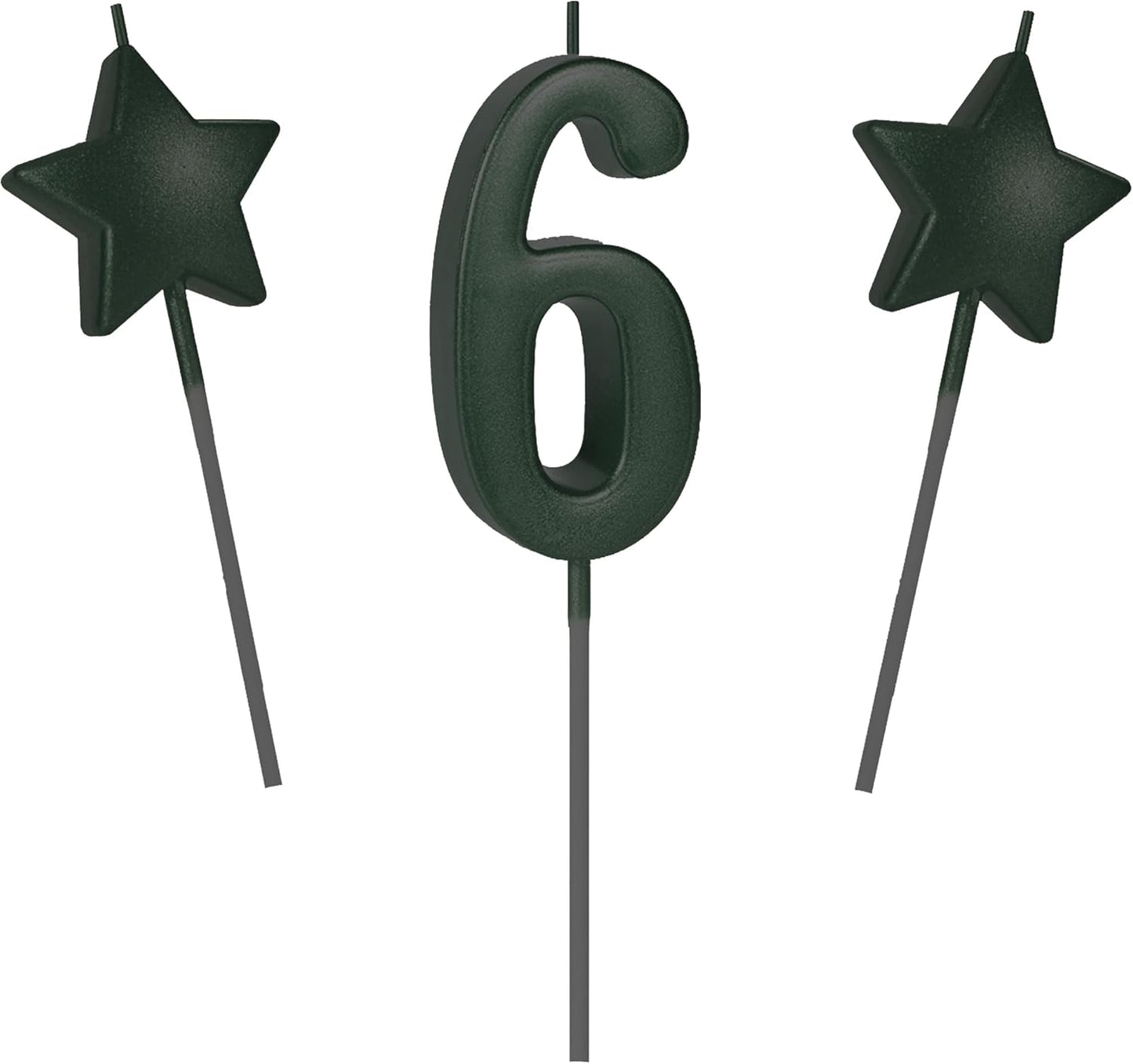 2.75in Tall Black Number 6 Birthday Candles - Glitter Happy Birthday Cake Cupcake Toppers for Adults/Kids Party Baking