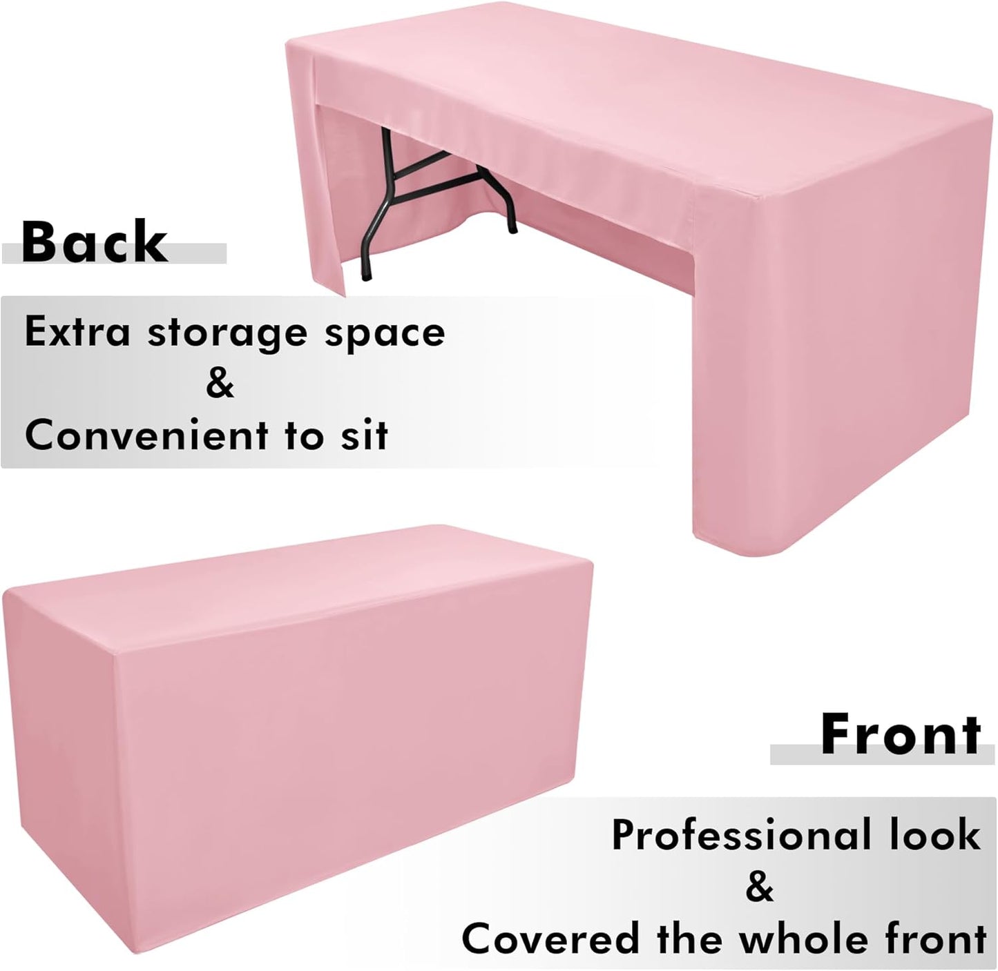 Nasitos 2 Pack Pink Fitted Tablecloth Rectangular for 6 Foot Tables Trade Show-Open Back Tablecloth Washable and Wrinkle Resistant Fabric Table Cloth for Weddings, Parties, Buffet, Baby Shower