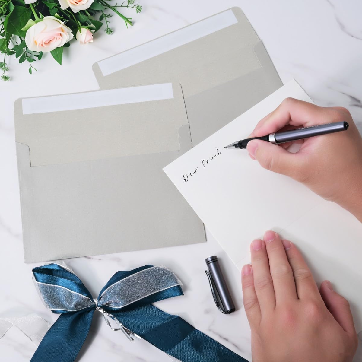 Keketer A4 Metallic Silver 4x6 Envelopes 70 Pack Self - Seal, for 4x6 Cards, Weddings, Invitations, Baby Shower 4.25 x 6.25 Inches