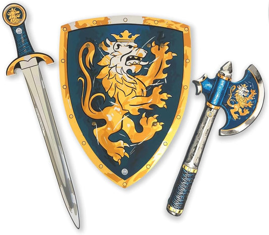 Liontouch - Noble Knight Foam Sword, Shield & Axe, Blue | Playfighting Set for Boys Aged 3-8 Years | Safe Medieval Toy Weapons & Battle Accessories | Pretend Play, Dress Up & Costumes for Kids