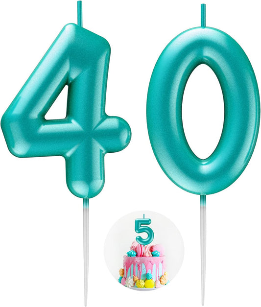 Blue Number 40 Candle Happy Birthday 3D Number Candles for Birthday Cake Party Decoration Wedding Anniversary Celebration Supplies
