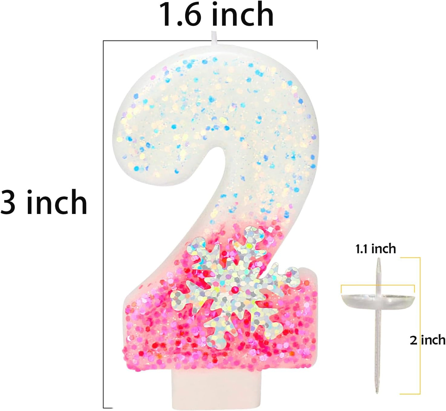 Snow Themed Birthday Candles, Snow Birthday Candle for Party Supplies, 2.76 inch 2nd Cake Topper Decoration (Number 2)