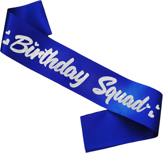 6 Pieces Birthday Squad Sash Set Royal Blue with Silver Glitter Lettering Birthday Sash for Women Funny Party Favors Decorations for Sweet 16 18th 21st 25th 30th 40th 50th or Other Bday