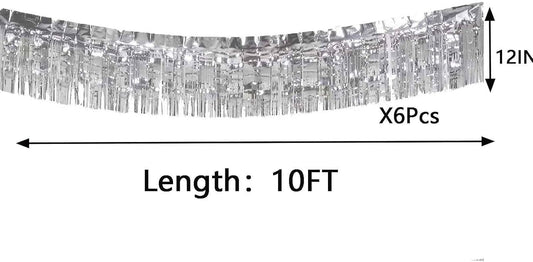 We Moment 6 Pack 10 Feet Silver Foil Fringe Garland Metallic Tinsel Banner Wall Hanging Fringe Curtain Glitter Backdrop Banner for Parade Floats Birthday Bachelorette Silver Party Decorations