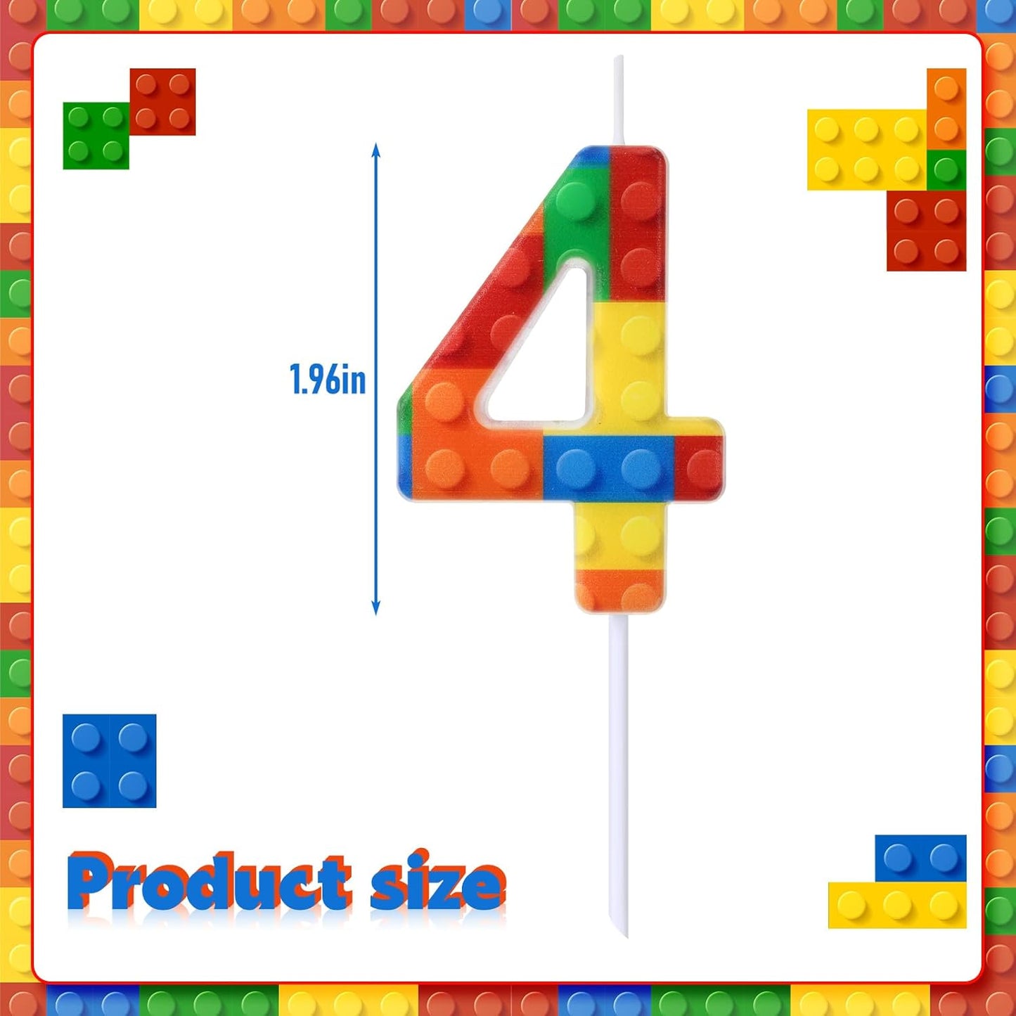 Building Block Number 0-9 Birthday Cake Candle Numeral Birthday Sparkler Candles for Building Block Cake Topper for Party Decorations Supplies(Number 4)