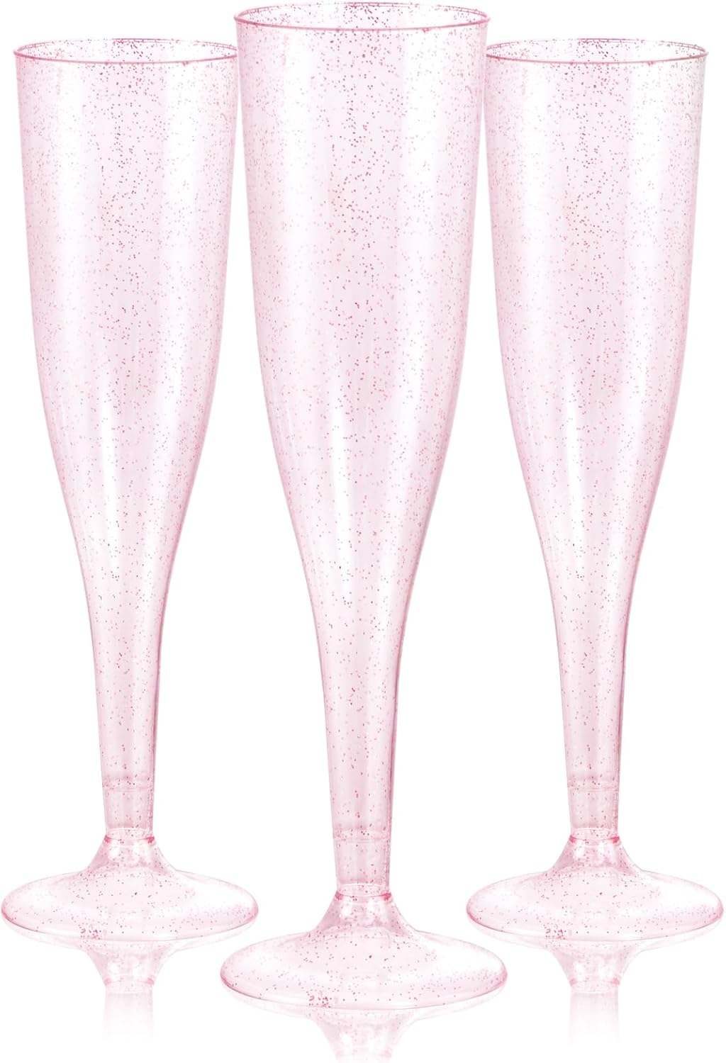 WDF 36 Pack Pink Glitter Plastic Champagne Flutes - 7OZ Disposable Pink Glasses Glitter Champagne Flutes Plastic for Party & Wedding