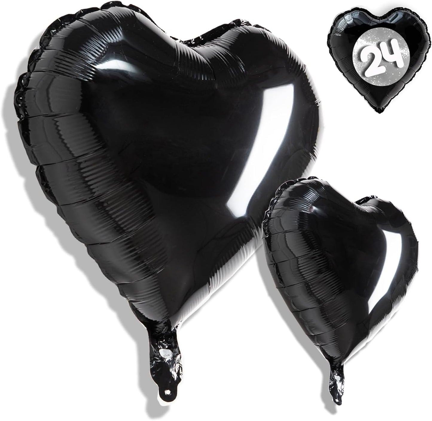 24 Pcs Black Heart Balloons,18 Inch LOVE Heart Foil Mylar Balloons for Black Themed BirthdayValentines,Engagement,Wedding Party,Baby Shower,Graduation Anniversary Decorations (LOVE)