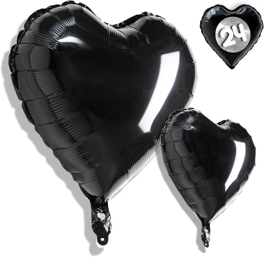 24 Pcs Black Heart Balloons,18 Inch LOVE Heart Foil Mylar Balloons for Black Themed BirthdayValentines,Engagement,Wedding Party,Baby Shower,Graduation Anniversary Decorations (LOVE)