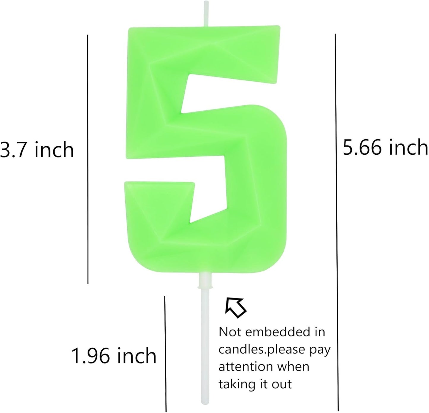 DERVENTA Large Birthday Candle Number 3D Luminous Green 3.7 inch Party Celebration Anniversary Decoration Cake Topper 1 Piece (Luminous Green Number 5)