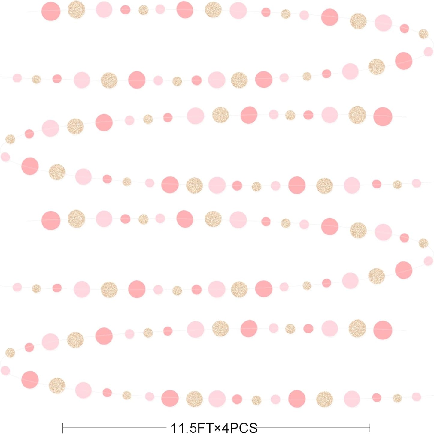Champagne Gold Rose Pink Polka Dot Garland Champagne Dusty Pink Circle Dot Hanging Streamer Banner for Birthday Baby Shower Bridal Shower Wedding Engagement Retirement Boho Party Decorations Supplies